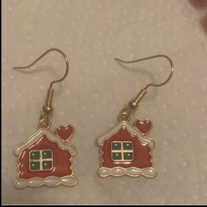 Festive Christmas Red and Gold Cottage House Dangle Earrings NEW NWT